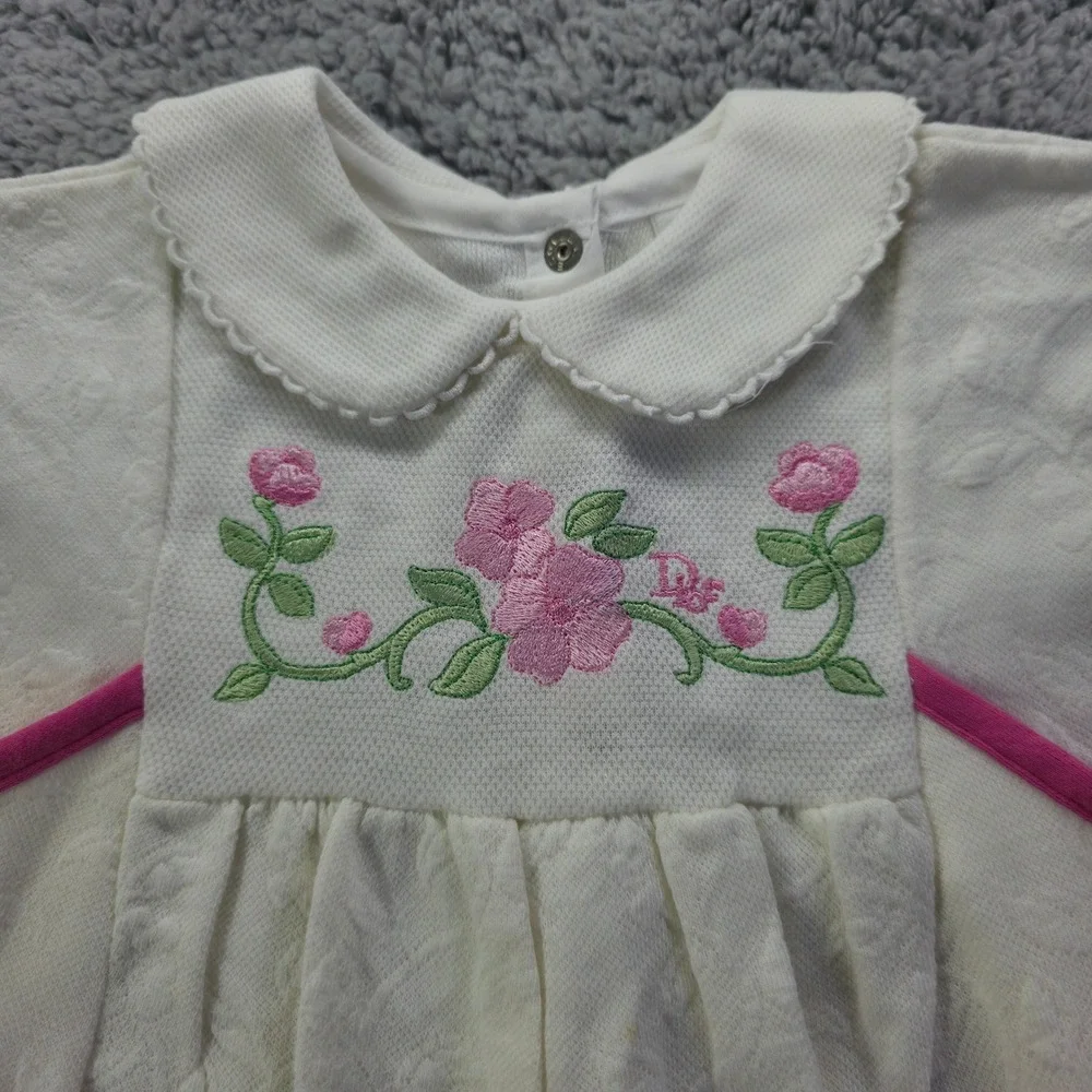 Baby Dior Vintage White Pink Floral Embroidered Romper Sleeper 6 Months 331-706